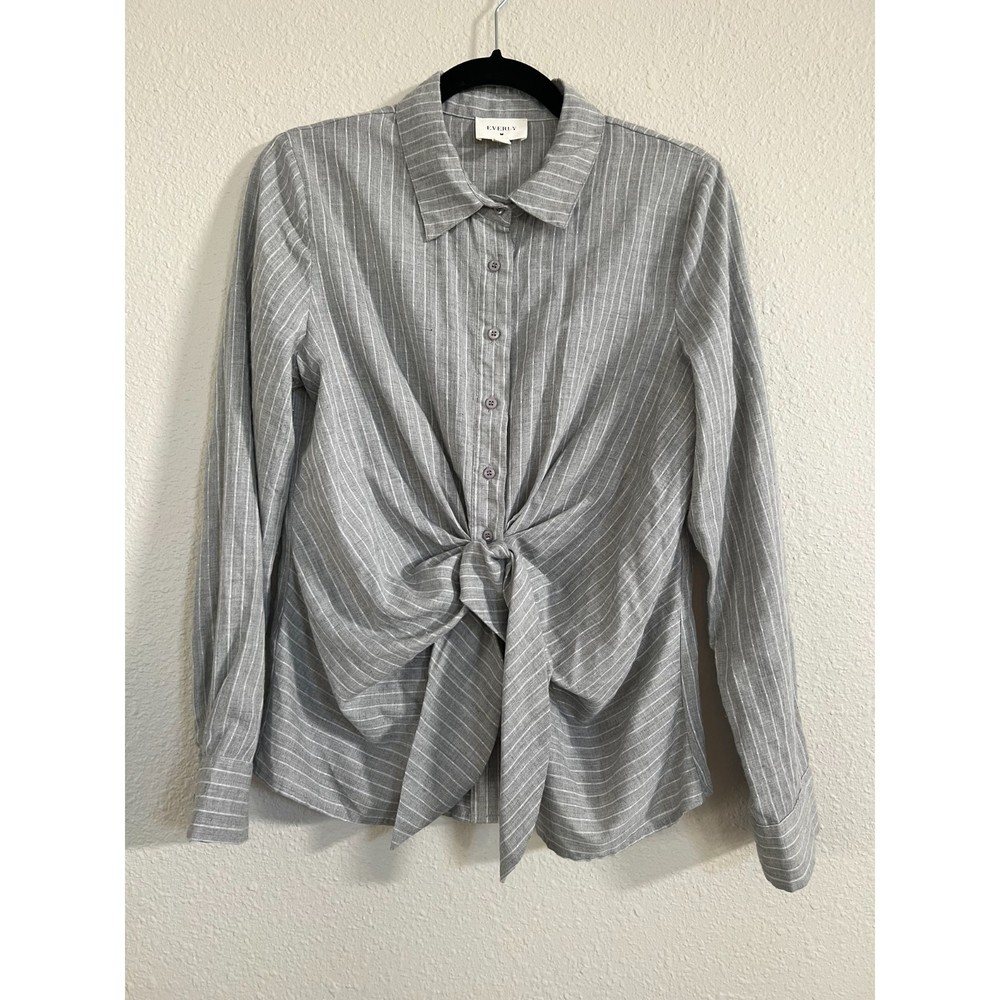 Everly Stripped Women's Button Down Tie Front Size Medium 655